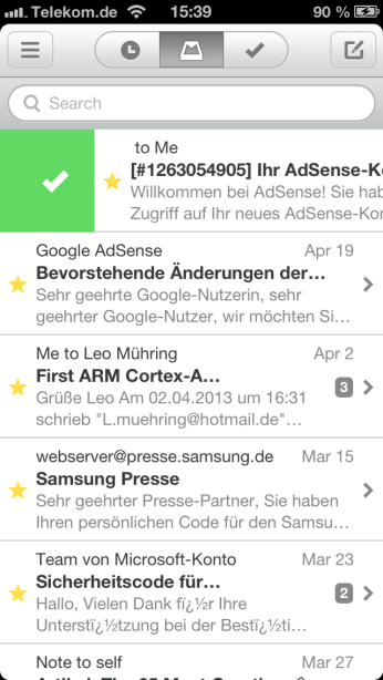 Die Geste zum Archivieren