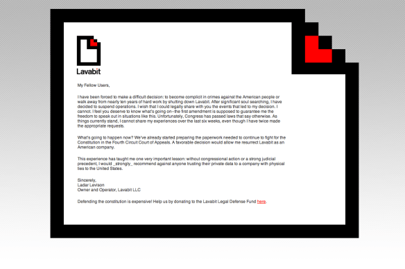 Die Meldung zur Schließeung von Lavabit.