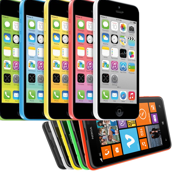 Das iPhone 5C und das Nokia 625. Quellen: Apple und Nokia